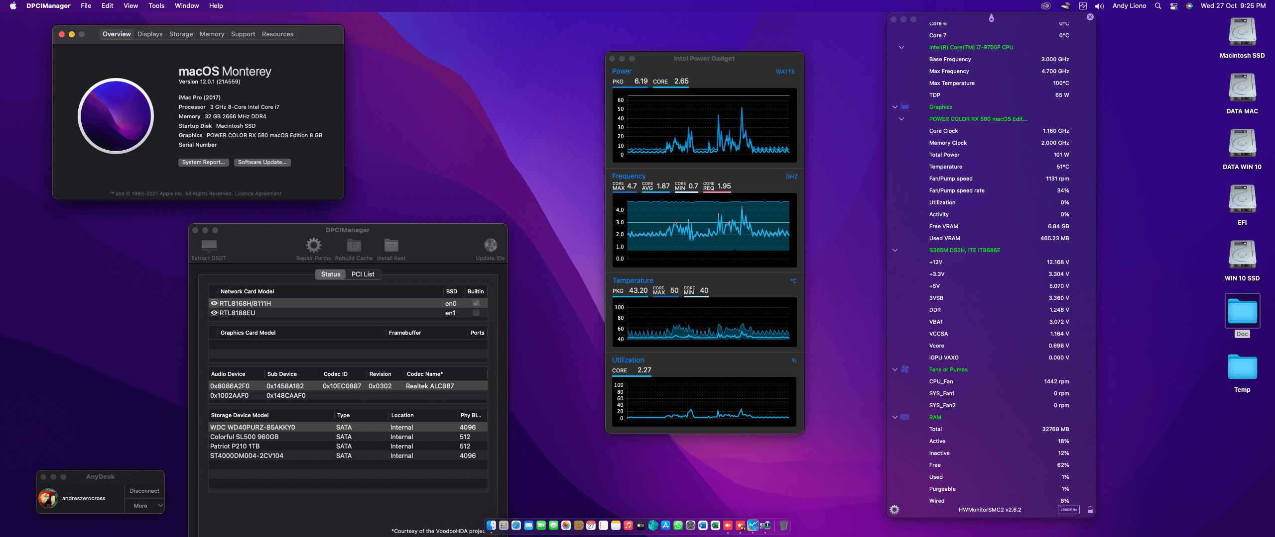 Success Hackintosh macOS Monterey 12.0.1 Build 21A559 in Gigabyte B365M DS3H + Intel Core i7 9700F + Power Color RX 580